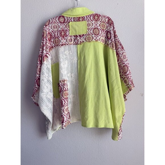 POL Neon Lime Thermal Crochet Lace Mix Shirt Floral Pattern Women’s Size S Boho - Picture 7 of 14